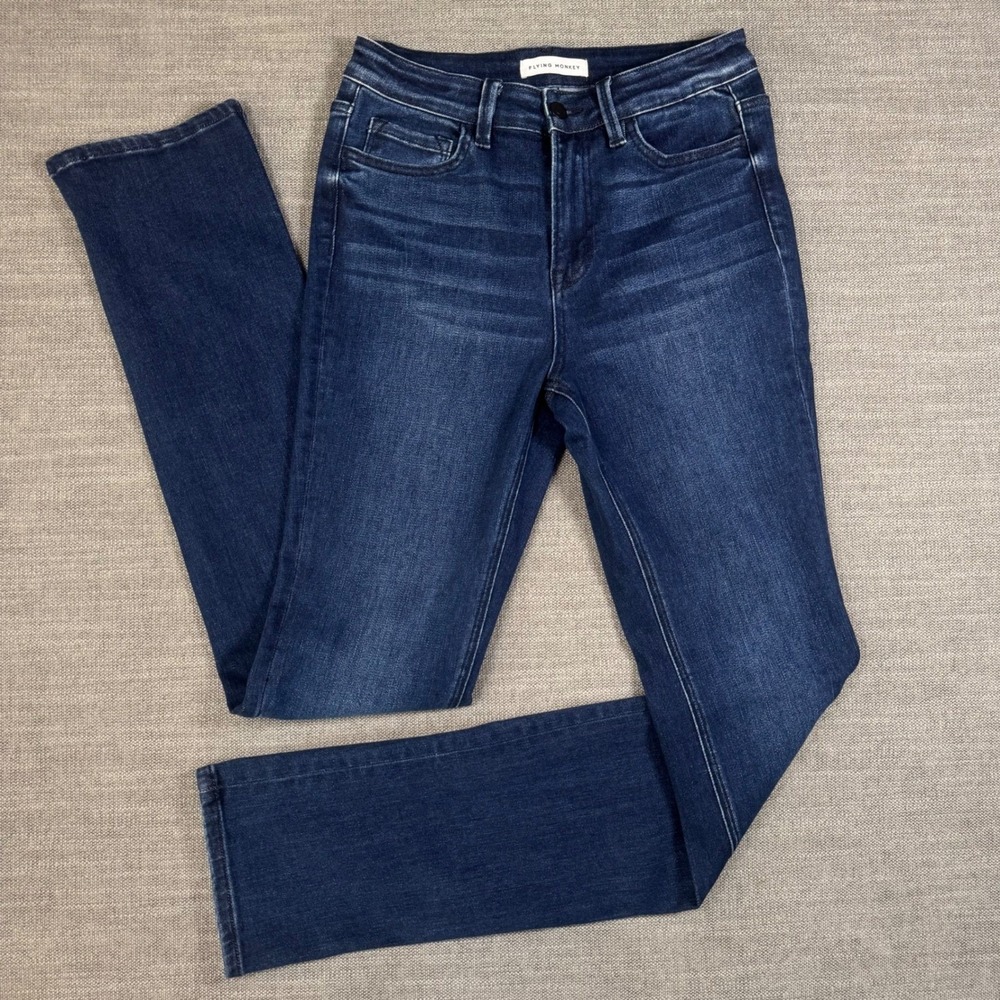 Flying Monkey Womens 27 High Rise Skinny Jeans Dark Wash Ankle Slit NWOT